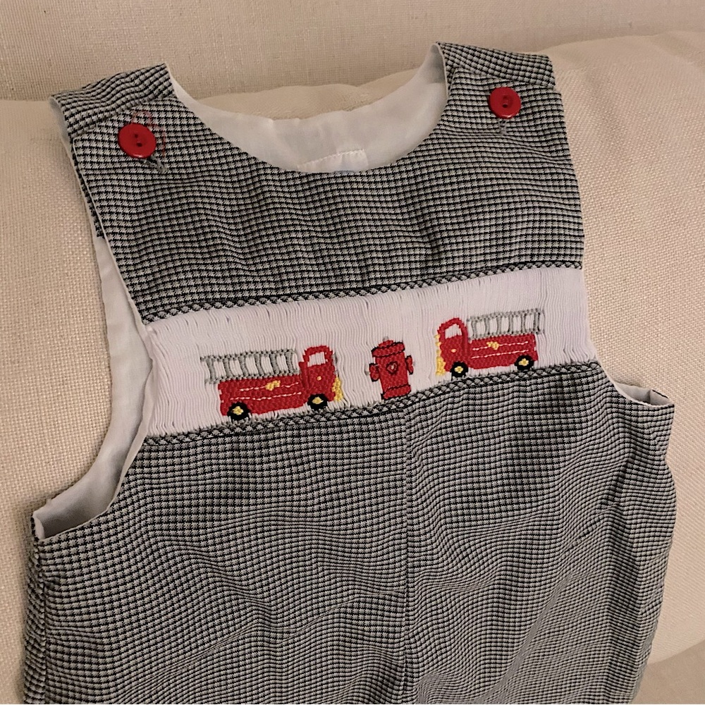 Smocked Firetruck Long-all 12m